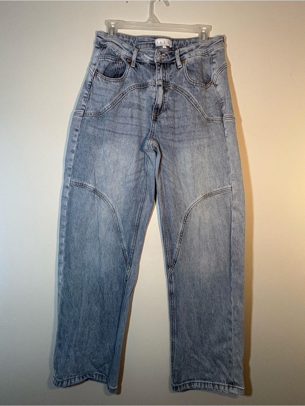 SAIGE Light Wash Wide Leg Jeans Women’s 27x30 Contrast Side Stitch Denim